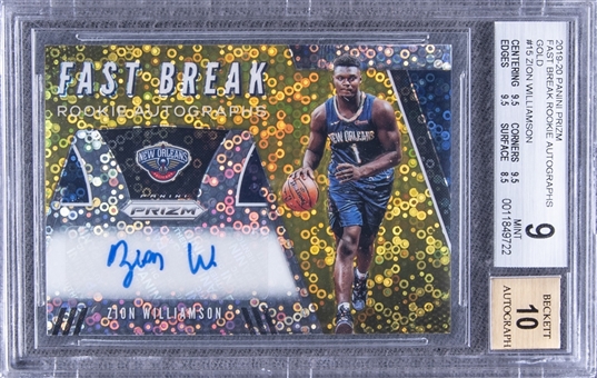 2019-20 Panini Prizm Fast Break Rookie Autos Gold #15 Zion Williamson Signed Rookie Card (#10/10) – BGS MINT 9/BGS 10